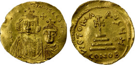BYZANTINE EMPIRE: Constans II, 641-668, AV solidus (4.44g), Constantinople, S-959, busts of Constans with long beard & Constantine IV beardless // cro...