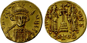 BYZANTINE EMPIRE: Constantine IV Pogonatus, 668-685, AV solidus (4.35g), Constantinople, S-1154, helmeted, draped, and cuirassed bust, wearing helmet ...