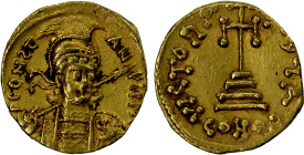 BYZANTINE EMPIRE: Constantine IV Pogonatus, 668-685, AV solidus (4.25g), Constantinople, S-1157, helmeted, draped, and cuirassed three-quarter facing ...