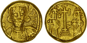 BYZANTINE EMPIRE: Constantine IV Pogonatus, 668-685, AV solidus (4.28g), Carthage, indiction 7, S-1189, facing bust, short beard // cross on three ste...