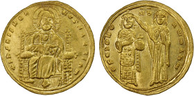 BYZANTINE EMPIRE: Romanus III Argyrus, 1028-1034, AV histamenon nomisma (4.42g), Constantinople, S-1820, Christ enthroned, nimbate and wearing pallium...