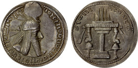 SASANIAN KINGDOM: Ardashir I, 224-241, AR drachm (4.36g), G-10, king's bust, wearing tight headdress with korymbos & earflaps // fire altar, elegant s...