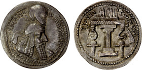 SASANIAN KINGDOM: Ardashir I, 224-241, AR drachm (4.28g), G-10, king's bust, wearing tight headdress with korymbos & earflaps // fire altar, bold stri...