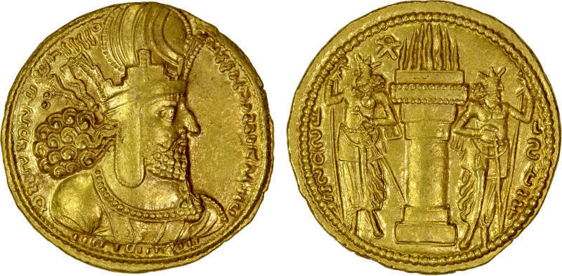 SASANIAN KINGDOM: Shahpur I, 241-272, AV dinar (7.40g), G-21, type IIc/1b, diade...