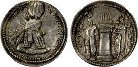 SASANIAN KINGDOM: Varhran I, 273-276, AR drachm (4.07g), G-41, king's bust right, wearing radiate crown with korymbos // fire altar guarded by two ass...
