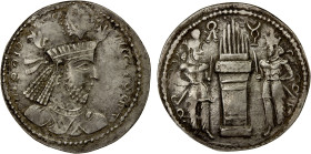 SASANIAN KINGDOM: Narseh, 293-303, AR drachm (4.33g), G-76, king's bust right, wearing crown with arcades and three floriate branches, with korymbos /...