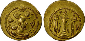 SASANIAN KINGDOM: Peroz, 457-484, AV dinar (4.98g), BBA (the court mint), G-172, king's crown with two wings (struck during the last portion of his re...