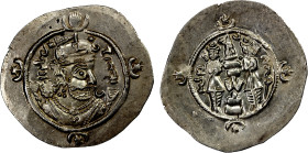SASANIAN KINGDOM: Kavad II, 628, AR drachm (4.18g), AHM (Hamadan), year 2, G-223, bearded bust right, crown with crescent at left, PYLWC ("Peroz") lef...