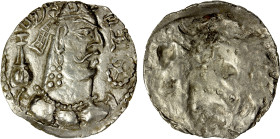 ALCHON HUNS: Khingila period, ca. 440-490, AR drachm (4.05g), cf. Göbl-81 for a related example, flat-back bust right, with ribboned headpiece and lon...
