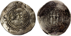 ARAB-SASANIAN: 'Abd al-Rahman b. Muhammad, 700-703, AR drachm (3.82g), KLMAN-HPYC (Khabis), AH83, A-38A, Malek-726 (same dies), with Pahlavi LWBAK fol...