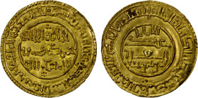 TAIFAS ALMORAVIDES: Anonymous, 1146-1155, AV dinar (3.80g), NM, AH55x, A-405, final date digit seems to have been engraved twice, probably intended fo...