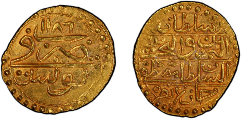 TUNIS: Mustafa III, 1757-1774, AV ½ zeri mahbub (1.31g), Tunis, AH1186, KM-58, a...