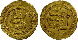 GREAT SELJUQ: Tughril Beg, 1038-1063, AV dinar (3.02g), Nishapur, AH432, A-1665, engraver's typo: the final digit seems to be "2", but "8" is another ...