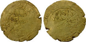 KHWARIZMSHAH: Muhammad, 1200-1220, AV dinar (4.84g), ND, A-1712, traces of margins legends on both sides, about 25% flat strike, VF to EF.
Estimate: ...