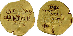 GREAT MONGOLS: Chingiz Khan, 1206-1227, AV dinar (2.66g), Bukhara, ND, A-1964, obverse legend chingiz khan / al-'adil / al-a'zam, with the mint name a...