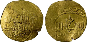 GREAT MONGOLS: Anonymous, ca. 1225-1250, AV dinar (6.51g), NM, ND, A-1966, citing the ruler anonymously as Qa'an; Greek style border replacing the obv...