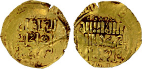 GREAT MONGOLS: temp. Ögedei, 1227-1241, AV dinar (1.88g), Astarabad, ND/DM, A-1966var, legend al-khaqan / al-'adil / al-a'zam with the city name above...