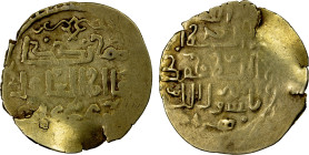 GREAT MONGOLS: Möngke, 1251-1260, AV dinar (3.86g), Herat, ND, A-V1977, obverse legend möngka / qa'an al-'adil / zuyida 'adluhu, with the last phrase ...