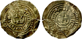 GREAT MONGOLS: Anonymous, ca. 12th/14th century, AV burial piece (0.48g), imitating a Fatimid dinar in the name of the Imam 'Amir al-Mansur (1101-1130...