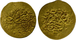 SHAYBANID: Kuchkunji, 1510-1531, AV ¼ mithqal (1.18g), Herat, ND, A-W2981, obverse brockage; the royal legend is arranged almost identically to the si...
