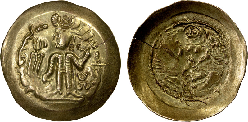 KIDARITE: Anonymous, 5th century, scyphate AV dinar (7.08g), G-85, king standing...