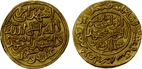 DELHI: Muhammad III b. Tughluq, 1325-1351, AV dinar (12.84g), Hadrat Delhi, AH726, G-D331, Muhammad III with the title al-wathiq bi-ta'yid al-rahman "...