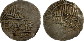 MUGHAL: Humayun, 1530-1556, AR shahrukhi (4.61g), Qunduz, ND, A-B2464 (general type), obverse in 3 panels, knotted at center, with mint name in the bo...