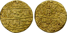 MUGHAL: Shah Jahan I, 1628-1658, AV mohur (10.78g), Burhanpur, AH1040 year 3, KM-256.2, mint barely visible, but the only mint for year 3 with this ty...