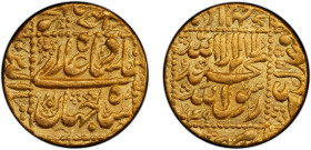 MUGHAL: Shah Jahan I, 1628-1658, AV mohur (10.90g), Burhanpur, AH1049, KM-260.6, an attractive nearly mint state example, PCGS graded AU58.
Estimate:...