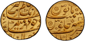 MUGHAL: Aurangzeb, 1658-1707, AV mohur (10.97g), Aurangabad, AH1093 year 26, KM-315.11, a wonderful lustrous mint state example! PCGS graded MS64.
Es...