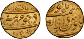 MUGHAL: Aurangzeb, 1658-1707, AV mohur (10.83g), Bijapur, AH1106 year (3)8, KM-315.15, an attractive nearly mint state example, PCGS graded AU58.
Est...