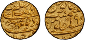 MUGHAL: Aurangzeb, 1658-1707, AV mohur (11.03g), Patna, year 19, KM-315.40, an attractive lustrous mint state example! PCGS graded MS62.
Estimate: US...