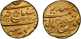 MUGHAL: Farrukhsiyar, 1713-1719, AV mohur (10.94g), Hyderabad, AH1127 year 4, KM-377.31, mount removed, PCGS graded Unc details.
Estimate: USD 700 - ...