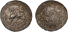TRIPURA: Rajadhara Manikya, 1586-1599, AR tanka, SE1508 (1586), KM-97, environmental damage, still a lovely example, PCGS graded About Unc details.
E...