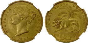 BRITISH INDIA: Victoria, Queen, 1837-1876, AV mohur, 1841(c), KM-462.1, S&W-3.7, type A/1, W.W. on truncation, large date, plain "4" in the date, rim ...