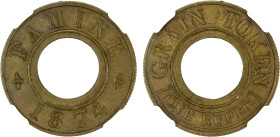 BRITISH INDIA: AE rupee token, 1874, KM-Tn2, Prid-32, one rupee grain token struck at the Calcutta mint for the Bihar famine of 1874, with central hol...