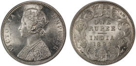 BRITISH INDIA: Victoria, Empress, 1876-1901, AR rupee, 1892-B, KM-492, S&W-6.128, Prid-181, incuse mintmark variety, an attractive lustrous example, P...