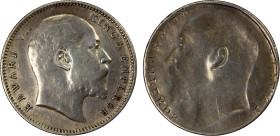 BRITISH INDIA: Edward VII, 1901-1910, AR rupee, ND (1903-1910), KM-508, obverse mirror brockage error, lightly cleaned, VF to EF. Known as a "lakhi" e...
