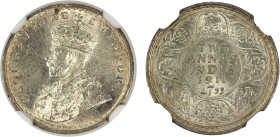BRITISH INDIA: George V, 1910-1936, AR 2 annas, 1911(c), KM-514, S&W-8.194, scarce one-year type, NGC graded MS62. The 1911 accession to the throne of...