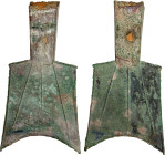 WARRING STATES: State of Zhou, 400-300 BC, AE spade money (25.77g), H-2.170, hollow-handled sloping-shoulder spade money, wu (a city in Liang or Jin) ...