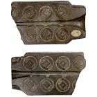 WESTERN HAN: stone mold, a partial stackable wu zhu cash coin stone mold with 12 complete and 4 incomplete carvings for casting bronze coinage, a very...