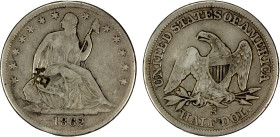 CHINESE CHOPMARKS: UNITED STATES: AR 50 cents, 1862-S, KM-A68, Seated Liberty type, with Chinese merchant chopmark hè on obverse, Fine.
Estimate: USD...