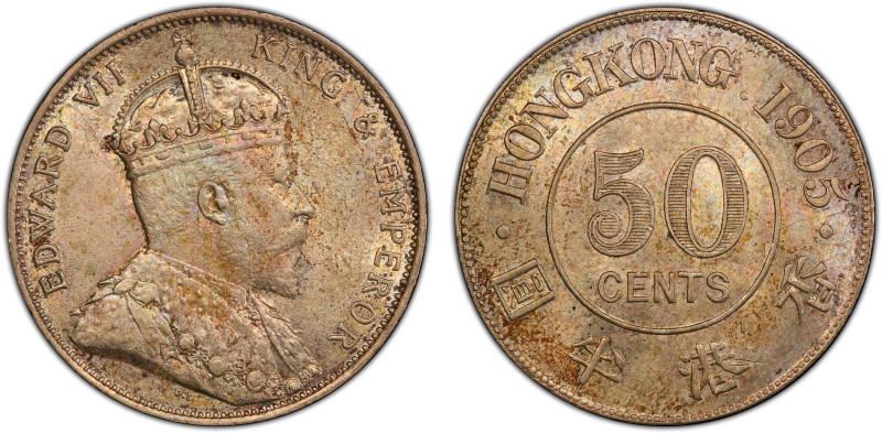 HONG KONG: Edward VII, 1901-1910, AR 50 cents, 1905, KM-15, an attractive mint s...