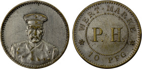 KIAUCHAU: 10 pfennig, ND (1910), Menzel-4287.1.2, nickel-plated brass token, uniformed bust of Friedrich Wilhelm Voigt, the "Captain of Köpenick", fac...