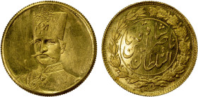IRAN: Nasir al-Din Shah, 1848-1896, AV 5000 dinars (1.49g), Tehran, ND, KM-, Musavi p.42, #16 (same dies), facing bust of Nasir al-Din // his name & t...