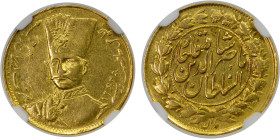 IRAN: Nasir al-Din Shah, 1848-1896, AV toman, Tehran, AH1308, KM-933, blundered date, but clearly intended for 1308, NGC graded AU55, R.
Estimate: US...