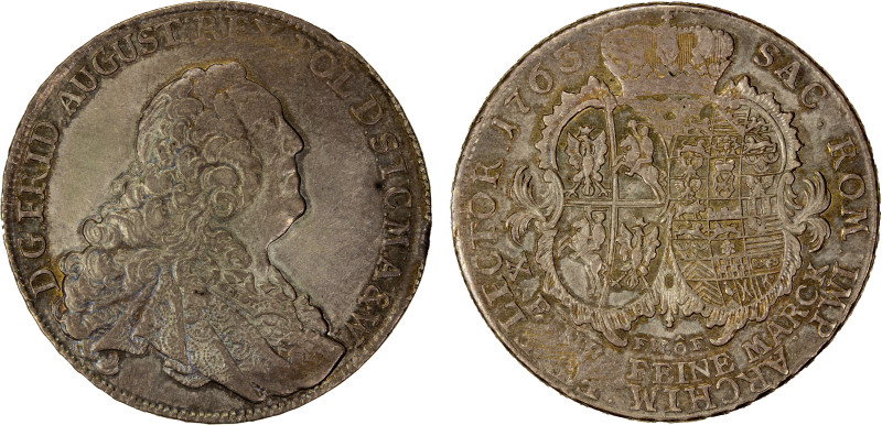 SAXONY: Friedrich August II, 1733-1763, AR thaler, 1763, KM-961, initials FWoF, ...