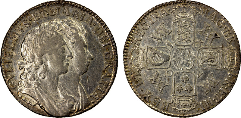 ENGLAND: William and Mary, 1689-1694, AR shilling, 1692, KM-480, Spink-3437, no ...