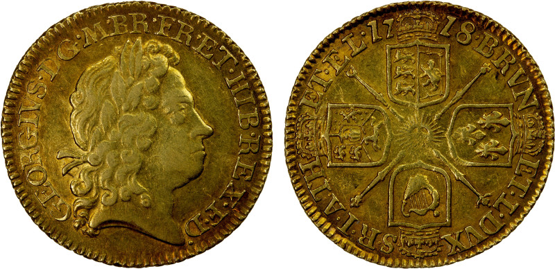 GREAT BRITAIN: George I, 1714-1727, AV ½ guinea, 1718, KM-541.1, Spink-3635, lus...