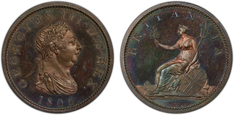 GREAT BRITAIN: George III, 1760-1820, AE penny, 1806, KM-663, S-3780, a wonderfu...